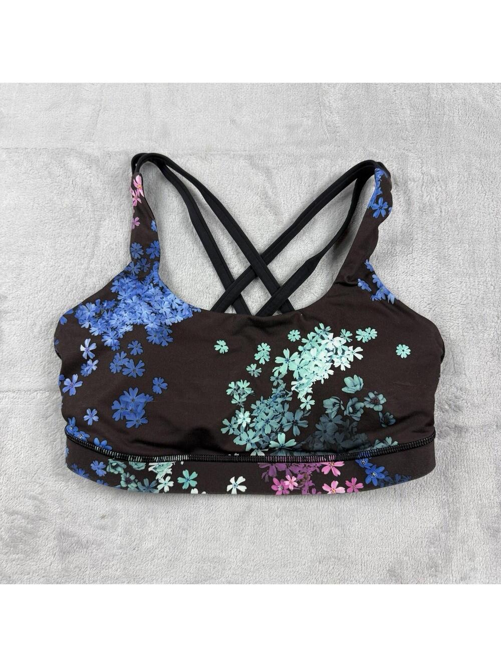 Lululemon Sports Bra Womens 6 Brown Floral Strappy  Athletic Gym Crossback Yoga